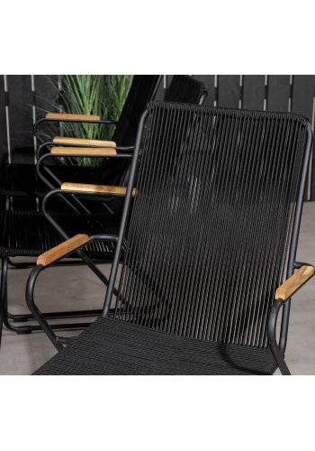 VENTURE DESIGN havest m. Levels bord m. udtrk og 6 Bois stole m. armln - sort reb/gr aintwood