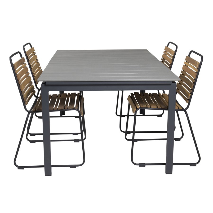 VENTURE DESIGN havest, m. Levels bord, m. udtrk og 4 Bois stole - gr aintwood/alu, akacietr 