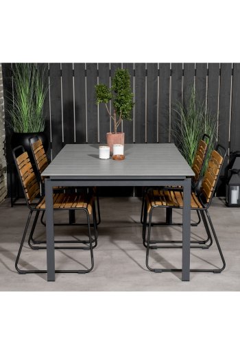 VENTURE DESIGN havest, m. Levels bord, m. udtrk og 4 Bois stole - gr aintwood/alu, akacietr 