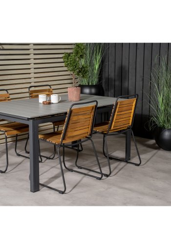 VENTURE DESIGN havest, m. Levels bord, m. udtrk og 4 Bois stole - gr aintwood/alu, akacietr 