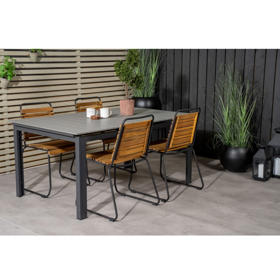 VENTURE DESIGN havest, m. Levels bord, m. udtrk og 4 Bois stole - gr aintwood/alu, akacietr 