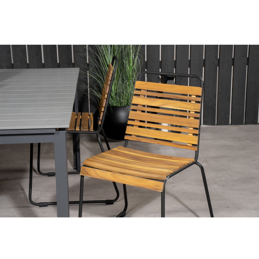 VENTURE DESIGN havest, m. Levels bord, m. udtrk og 4 Bois stole - gr aintwood/alu, akacietr 