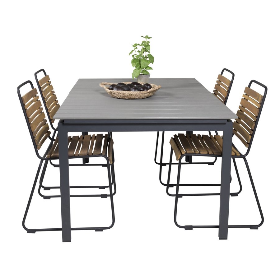 VENTURE DESIGN havest, m. Levels bord, m. udtrk og 4 Bois stole - gr aintwood/alu, akacietr 