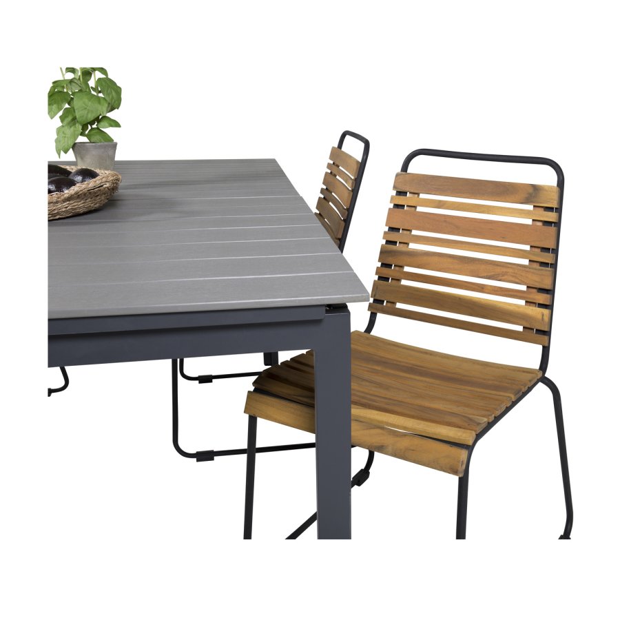 VENTURE DESIGN havest, m. Levels bord, m. udtrk og 4 Bois stole - gr aintwood/alu, akacietr 