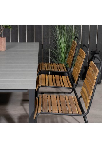 VENTURE DESIGN havest m. Levels bord m. udtrk og 6 Bois stole - akacietr/sort alu/gr aintwood