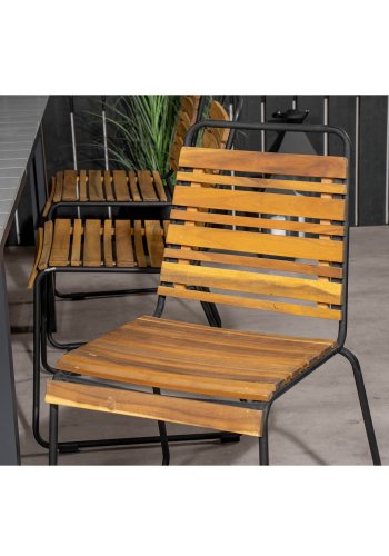 VENTURE DESIGN havest m. Levels bord m. udtrk og 6 Bois stole - akacietr/sort alu/gr aintwood