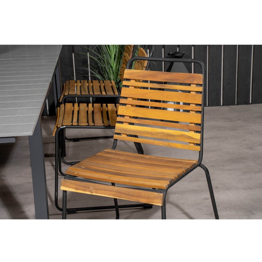 VENTURE DESIGN havest m. Levels bord m. udtrk og 6 Bois stole - akacietr/sort alu/gr aintwood