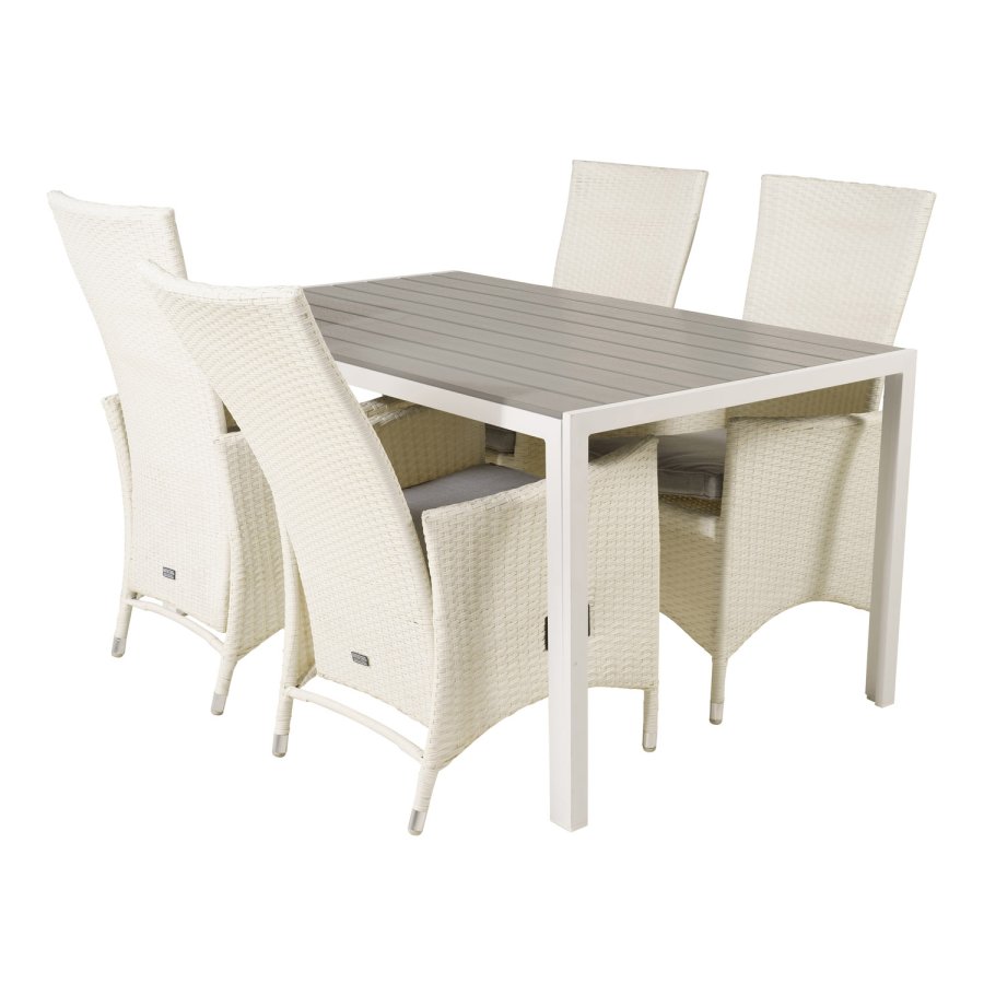 VENTURE DESIGN havest, m. Break bord (150x90) og 4 Padova stole, m. recliner - gr aintwood/alu