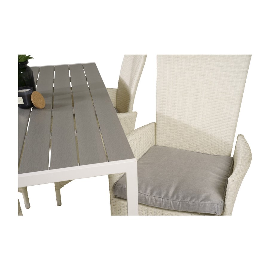 VENTURE DESIGN havest, m. Break bord (150x90) og 4 Padova stole, m. recliner - gr aintwood/alu