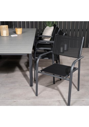 VENTURE DESIGN havest m Levels bord m. udtrk og 8 Santorini stole m armln - gr aintwood/sort alu