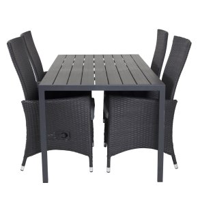 VENTURE DESIGN havest, m. Break bord (150x90) og 4 Padova stole, m. recliner - sort aintwood/alu