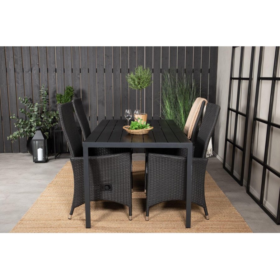 VENTURE DESIGN havest, m. Break bord (150x90) og 4 Padova stole, m. recliner - sort aintwood/alu