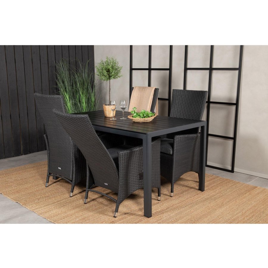 VENTURE DESIGN havest, m. Break bord (150x90) og 4 Padova stole, m. recliner - sort aintwood/alu