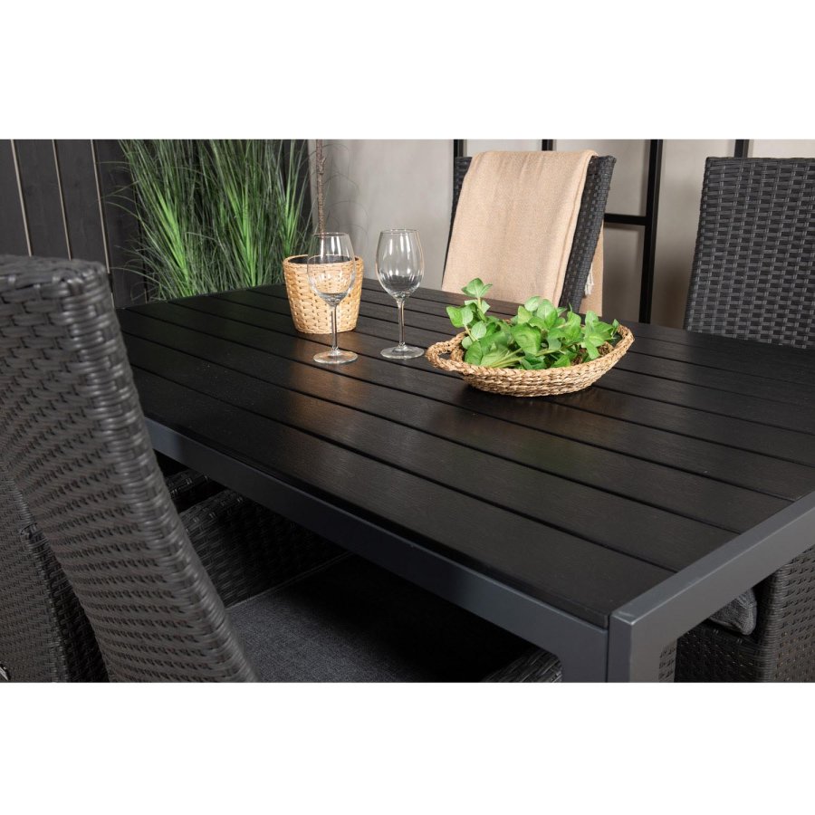 VENTURE DESIGN havest, m. Break bord (150x90) og 4 Padova stole, m. recliner - sort aintwood/alu