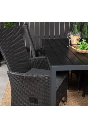 VENTURE DESIGN havest, m. Break bord (150x90) og 4 Padova stole, m. recliner - sort aintwood/alu
