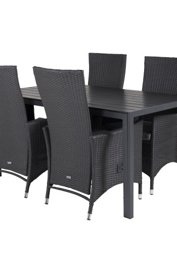 VENTURE DESIGN havest, m. Break bord (150x90) og 4 Padova stole, m. recliner - sort aintwood/alu