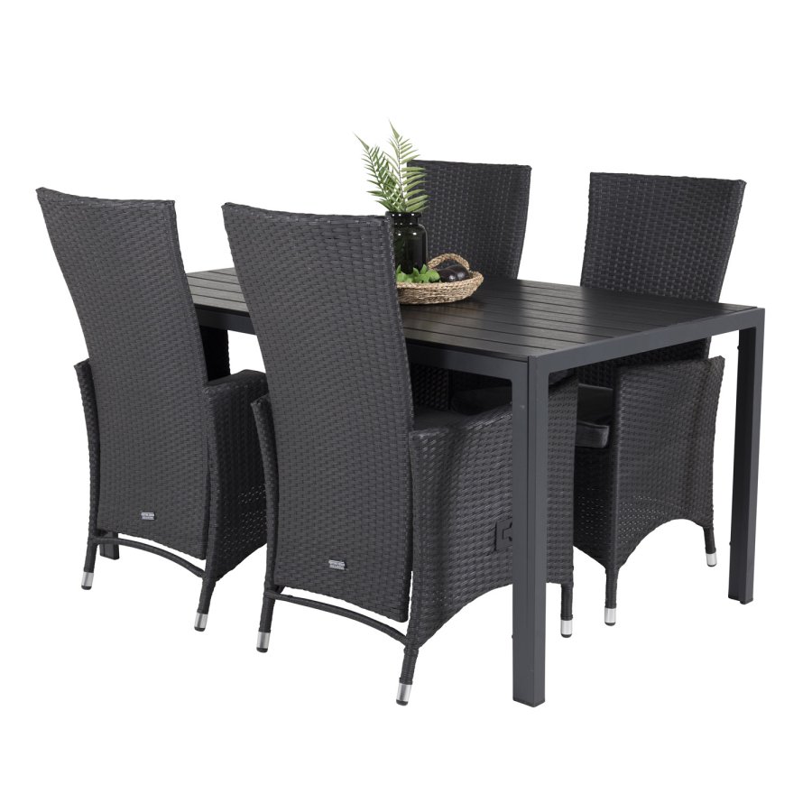 VENTURE DESIGN havest, m. Break bord (150x90) og 4 Padova stole, m. recliner - sort aintwood/alu