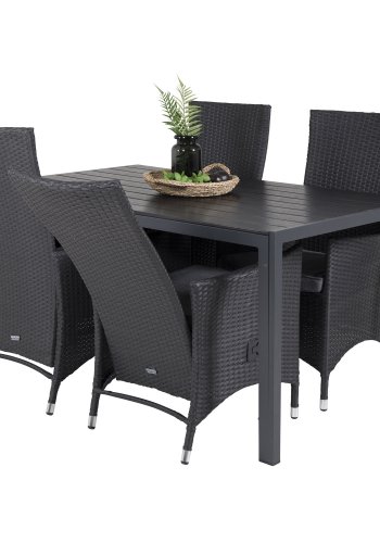 VENTURE DESIGN havest, m. Break bord (150x90) og 4 Padova stole, m. recliner - sort aintwood/alu