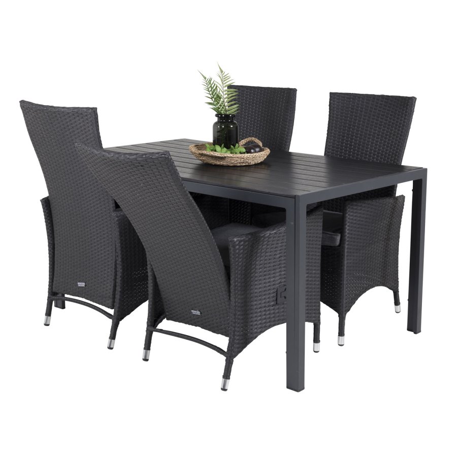 VENTURE DESIGN havest, m. Break bord (150x90) og 4 Padova stole, m. recliner - sort aintwood/alu