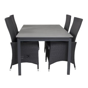 VENTURE DESIGN havest, m. Levels bord, m. udtrk og 4 Padova stole, m. recliner - gr aintwood/alu