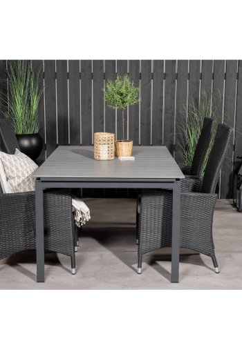 VENTURE DESIGN havest, m. Levels bord, m. udtrk og 4 Padova stole, m. recliner - gr aintwood/alu