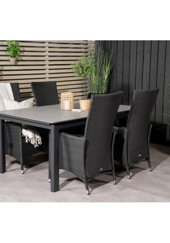 VENTURE DESIGN havest, m. Levels bord, m. udtrk og 4 Padova stole, m. recliner - gr aintwood/alu