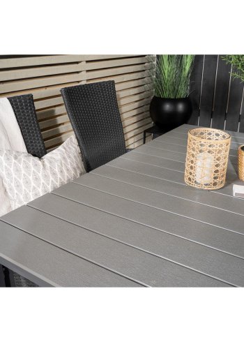 VENTURE DESIGN havest, m. Levels bord, m. udtrk og 4 Padova stole, m. recliner - gr aintwood/alu