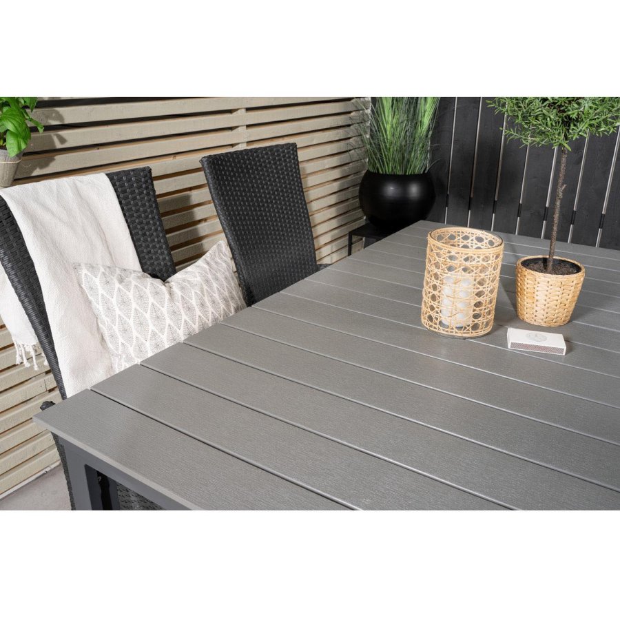 VENTURE DESIGN havest, m. Levels bord, m. udtrk og 4 Padova stole, m. recliner - gr aintwood/alu