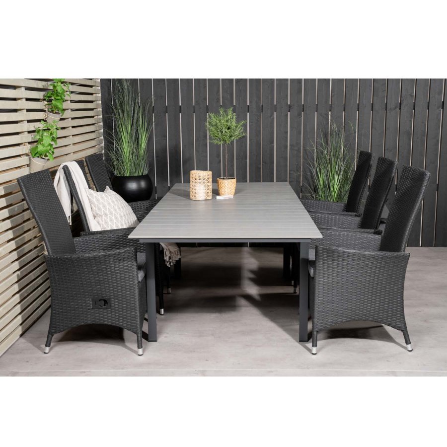 VENTURE DESIGN havest, m.Levels bord, m. udtrk og 6 Padova recliner stole - aintwood/alu