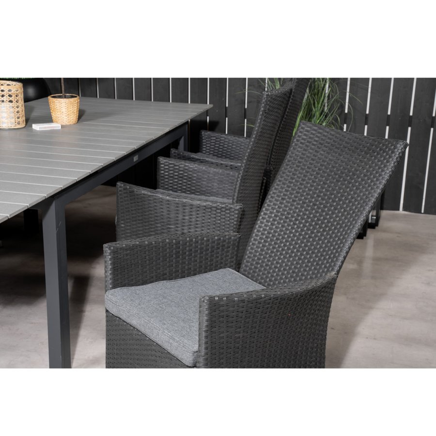 VENTURE DESIGN havest, m.Levels bord, m. udtrk og 6 Padova recliner stole - aintwood/alu