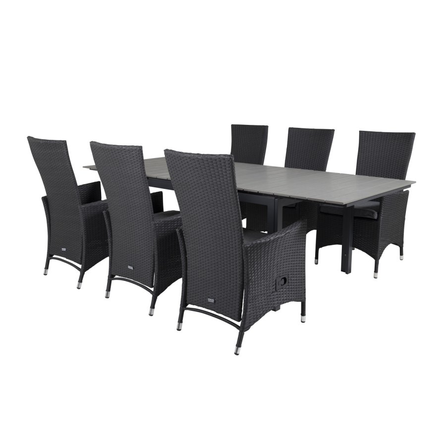 VENTURE DESIGN havest, m.Levels bord, m. udtrk og 6 Padova recliner stole - aintwood/alu