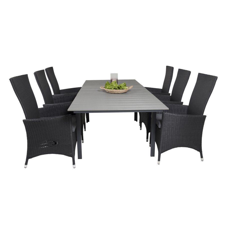 VENTURE DESIGN havest, m.Levels bord, m. udtrk og 6 Padova recliner stole - aintwood/alu