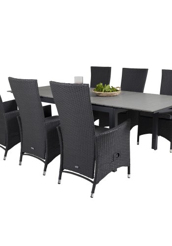 VENTURE DESIGN havest, m.Levels bord, m. udtrk og 6 Padova recliner stole - aintwood/alu