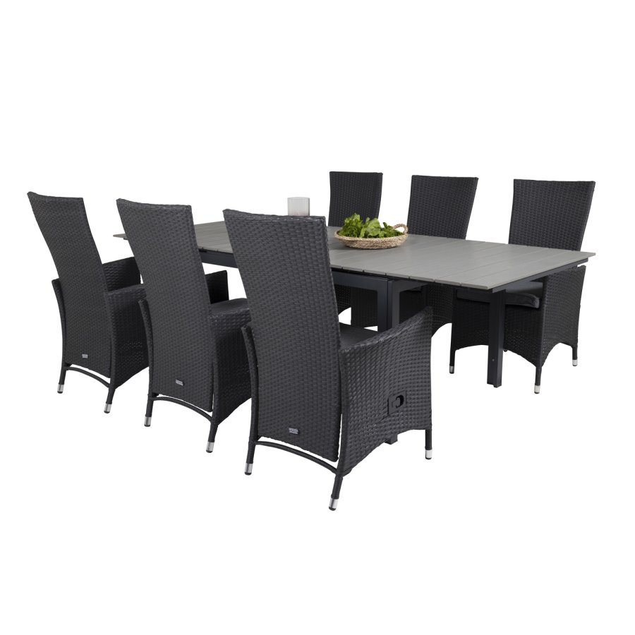 VENTURE DESIGN havest, m.Levels bord, m. udtrk og 6 Padova recliner stole - aintwood/alu