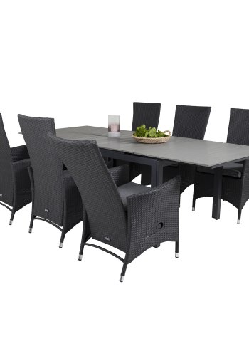 VENTURE DESIGN havest, m.Levels bord, m. udtrk og 6 Padova recliner stole - aintwood/alu