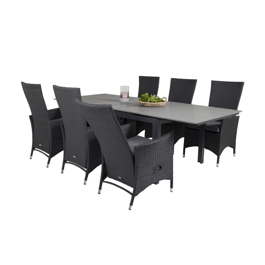 VENTURE DESIGN havest, m.Levels bord, m. udtrk og 6 Padova recliner stole - aintwood/alu