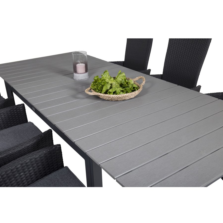 VENTURE DESIGN havest, m.Levels bord, m. udtrk og 6 Padova recliner stole - aintwood/alu