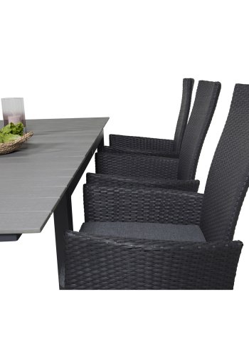 VENTURE DESIGN havest, m.Levels bord, m. udtrk og 6 Padova recliner stole - aintwood/alu