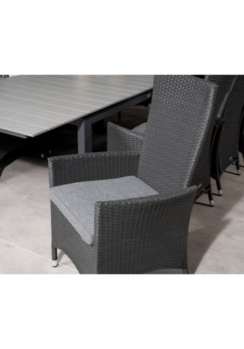 VENTURE DESIGN havest m Levels bord m udtrk og 8 Padova stole m recliner -sort rattan/gr aintwood