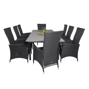 VENTURE DESIGN havest m Levels bord m udtrk og 8 Padova stole m recliner -sort rattan/gr aintwood