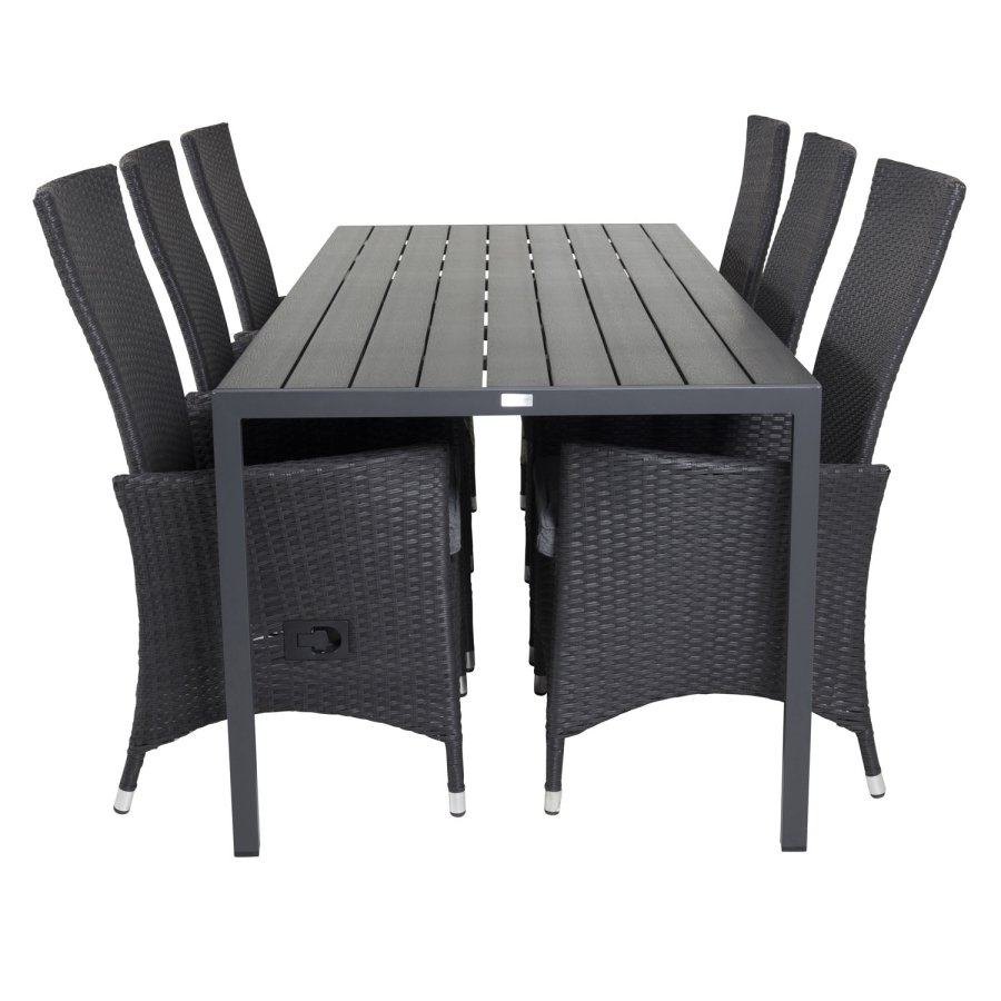 VENTURE DESIGN havest, m. Break bord (205x90) og 6 Padova recliner stole - aintwood/alu/flet