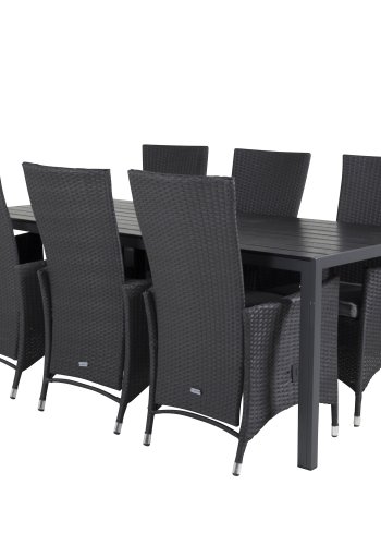 VENTURE DESIGN havest, m. Break bord (205x90) og 6 Padova recliner stole - aintwood/alu/flet