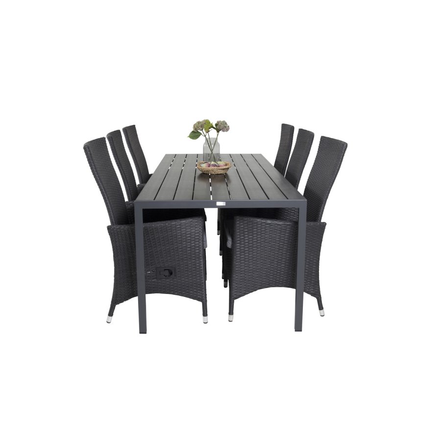 VENTURE DESIGN havest, m. Break bord (205x90) og 6 Padova recliner stole - aintwood/alu/flet