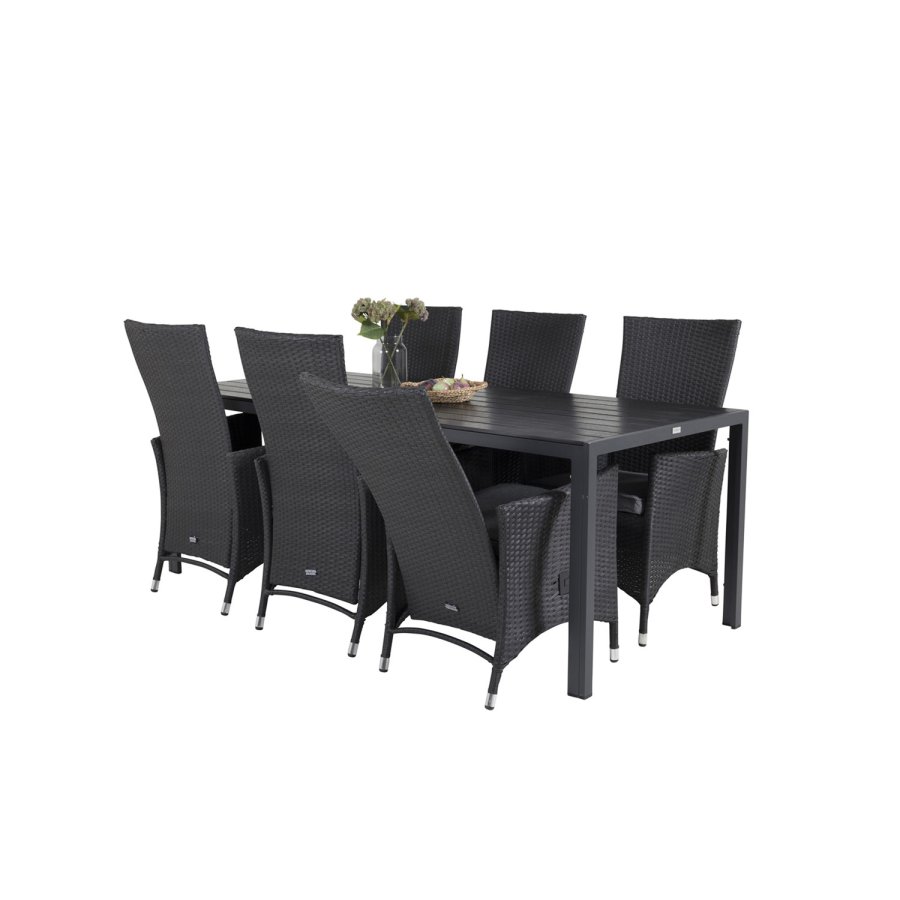 VENTURE DESIGN havest, m. Break bord (205x90) og 6 Padova recliner stole - aintwood/alu/flet