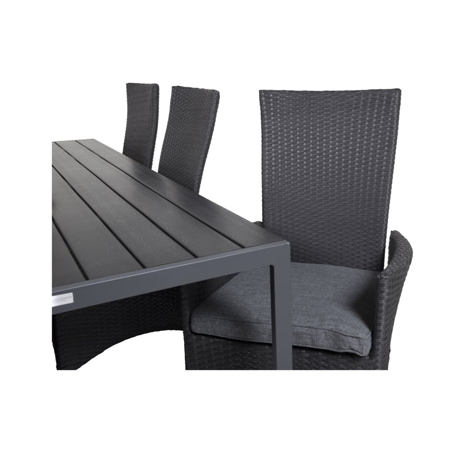 VENTURE DESIGN havest, m. Break bord (205x90) og 6 Padova recliner stole - aintwood/alu/flet