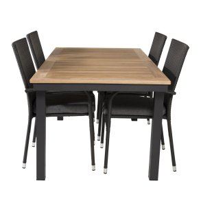 VENTURE DESIGN havest, m. Panama bord, m. udtrk og 4 Anna stole - natur teak/sort alu 
