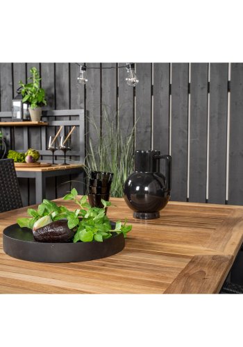 VENTURE DESIGN havest, m. Panama bord, m. udtrk og 4 Anna stole - natur teak/sort alu 