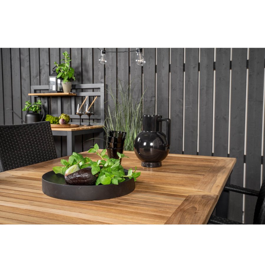 VENTURE DESIGN havest, m. Panama bord, m. udtrk og 4 Anna stole - natur teak/sort alu 