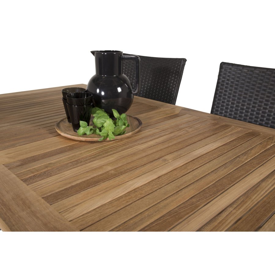 VENTURE DESIGN havest, m. Panama bord, m. udtrk og 4 Anna stole - natur teak/sort alu 