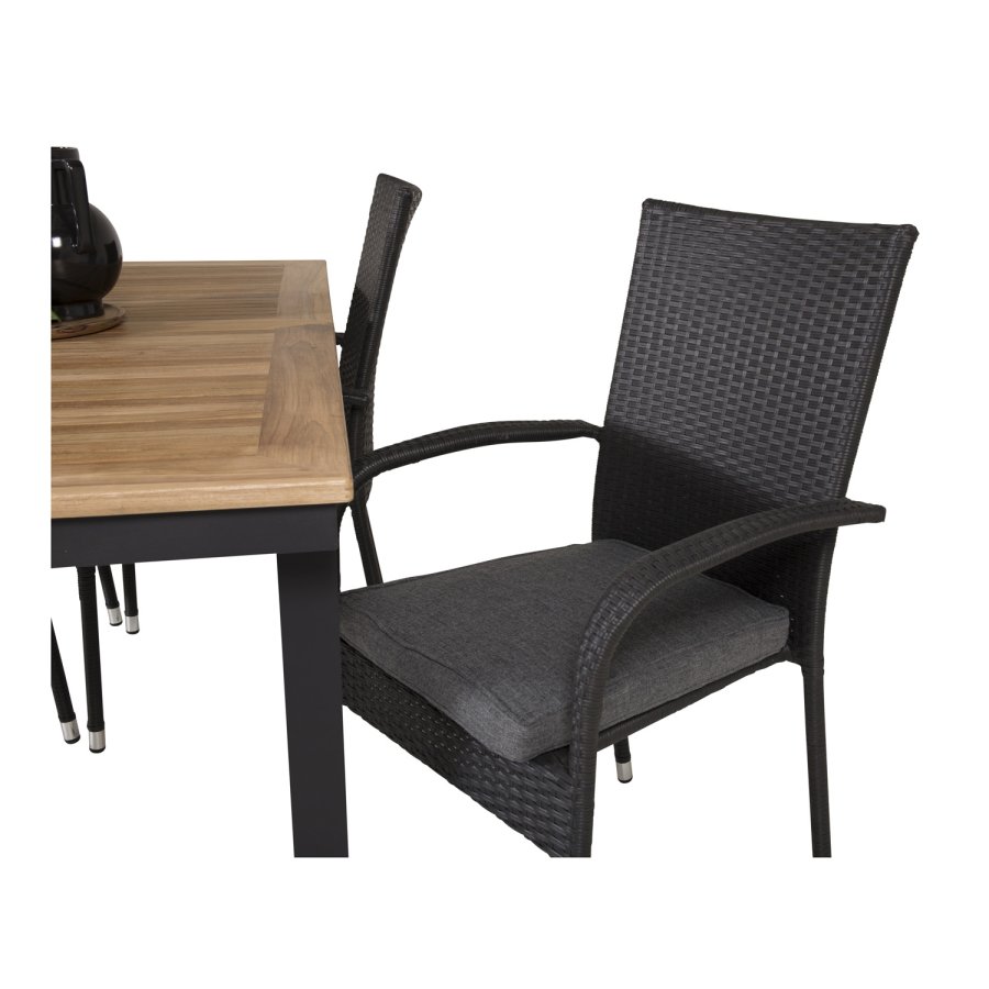 VENTURE DESIGN havest, m. Panama bord, m. udtrk og 4 Anna stole - natur teak/sort alu 